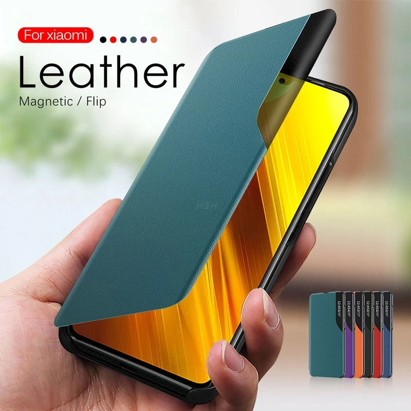 Магнитный смарт чехол для Xiaomi 11 Redmi Note 10 9 9S 8 8T 9T 10T Lite K40 Pro 9A C POCO M3 X3 NFC кожаный