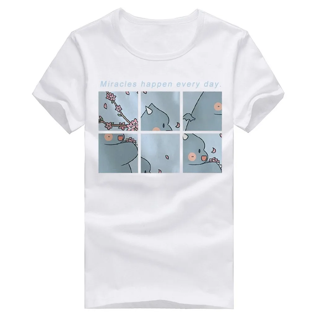 Корейская свободная Базовая футболка с мультяшной вышивкой Осенние простые