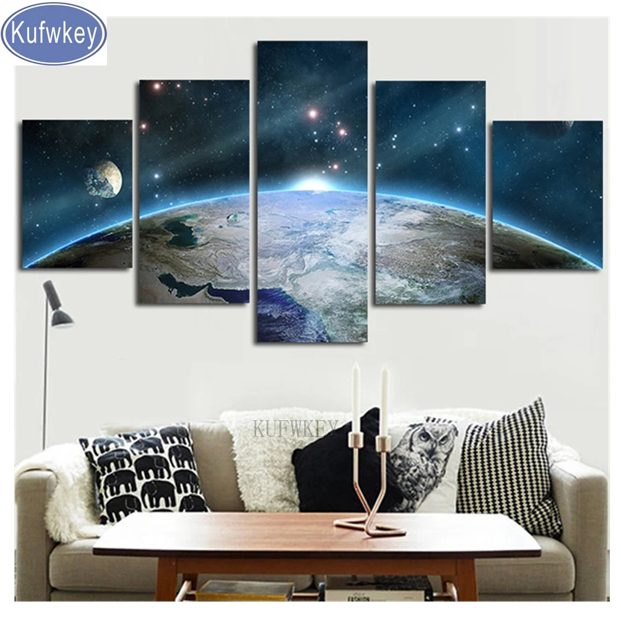 

Kufwkey 5pcs,Earth Milky Way diamond painting cross-stitch mosaic Full Round/square Rhinestone pattern for 5d diamond Embroidery