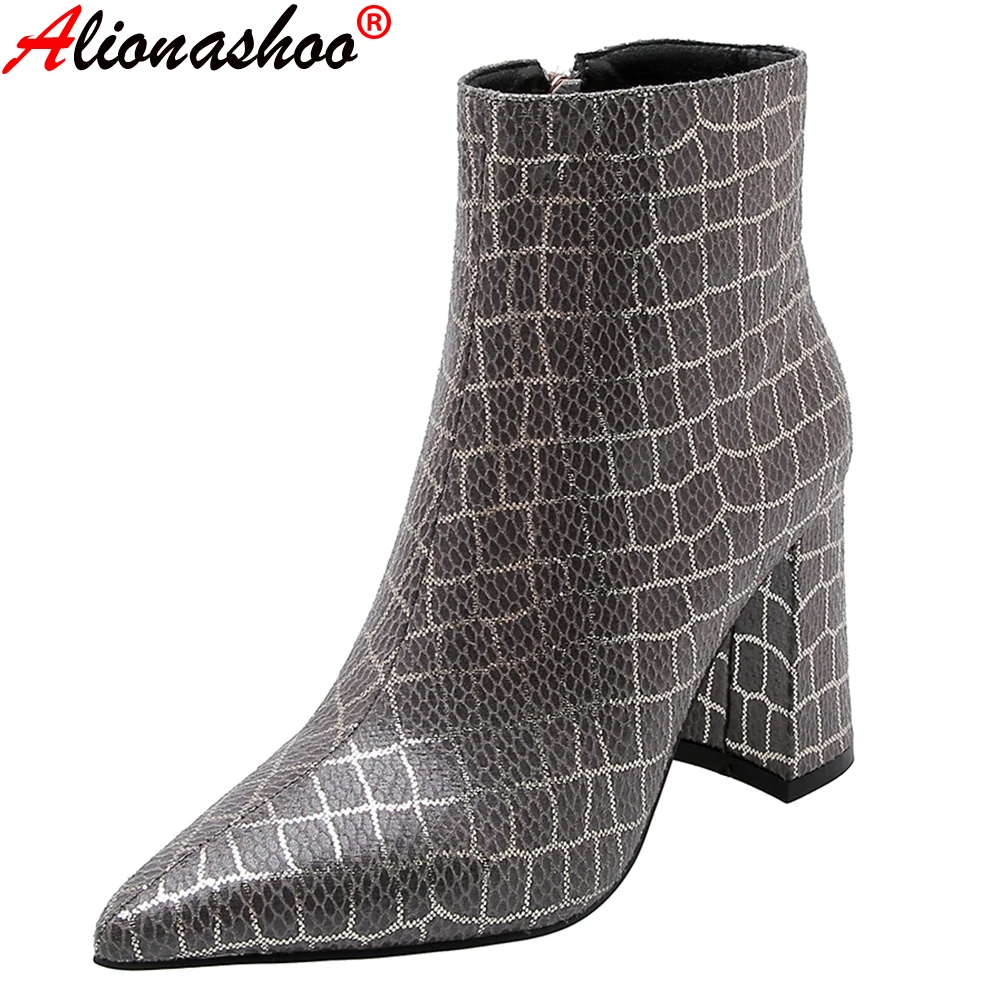 Женские ботинки модная женская обувь со змеиным принтом ботильоны из