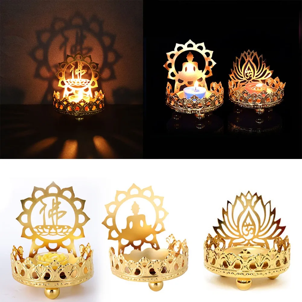 

Hollow Carved Tealight Candle Holder Buddha Ghee Lamp Holder Candlestick Shadow For Buddhist Supplies Gifts Home Decoration