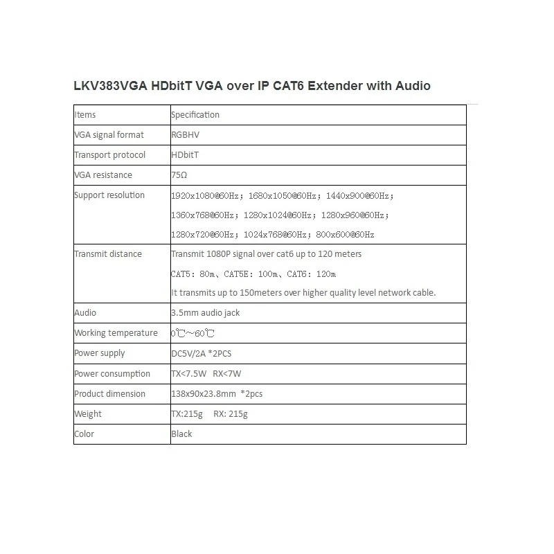 lkv383vga video extender vga network cable computer display transmitter hdbitt transmission free global shipping