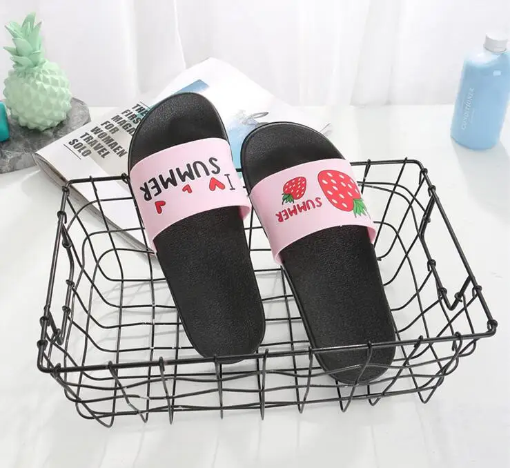 Шлепанцы женские с рисунком фруктов мультяшный арбуз банан домашние тапочки