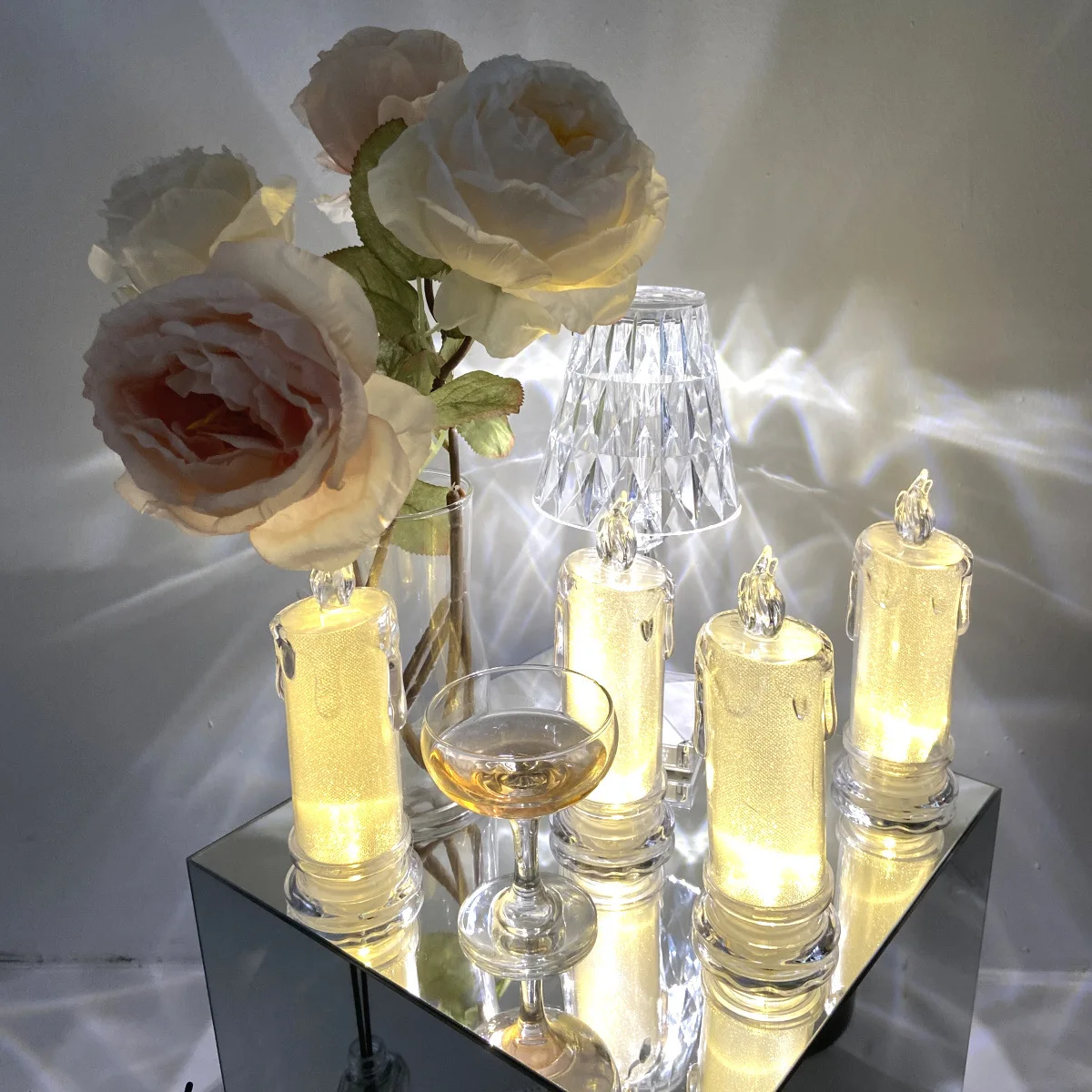 

LED Flameless Candles Lights 2pcs Plastic Pillar Flickering Candle Light for Party Romantic Dinner Rustic Wedding Decor