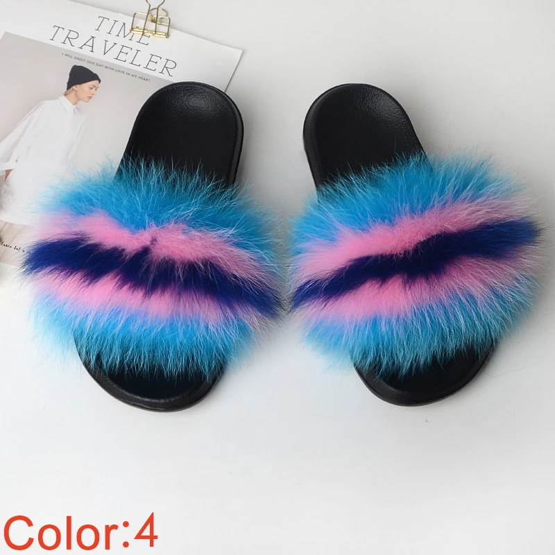 Натуральным Женские Мехом Летняя Обувь Женская Тапочки Для Дома Пушистые