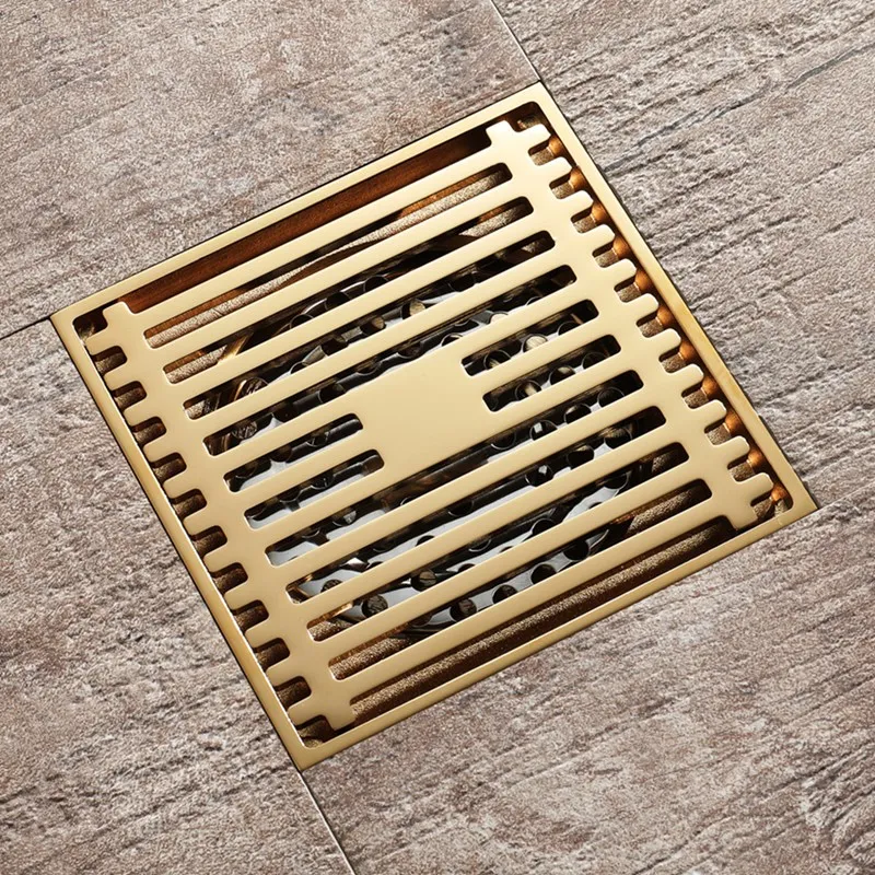 

Antique Brass Flower Art Carved Euro Floor Drains Square Floor Drain Strainer Anti-Odor Dual-Use Shower Drainer