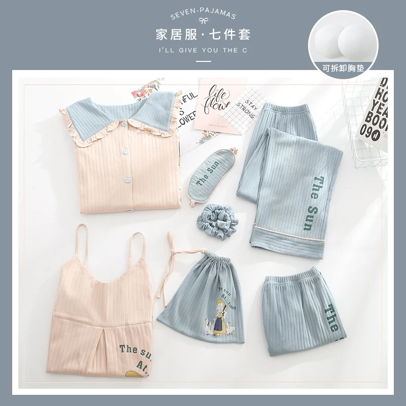 

JRMISSLI Ladies Sale Seven-Piece Pajamas Four Seasons Set Sweet Long Satin Pyjamas Women PyjamNeck Shirt Pants Comfort Nature