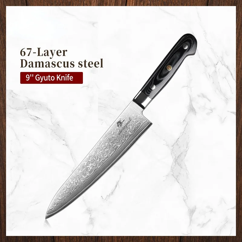 

9 Inch Butcher Chef Knife VG10 Damascus Steel Kitchen Cleaver Knives Sharp Japanese Slicing Meat Vegetable Chef Knife