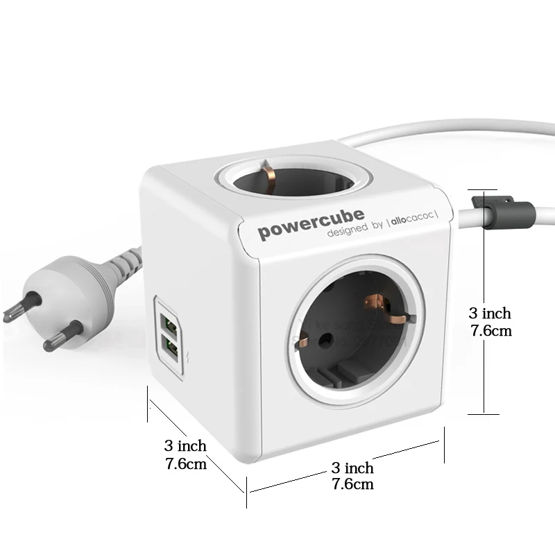 Allocacoc power cube EU Plug power Strip 4 AC адаптер пробки 3680 Вт смарт 2 USB порт зарядное устройство Удлинительный кабель с патроном 1,5 м 3 м