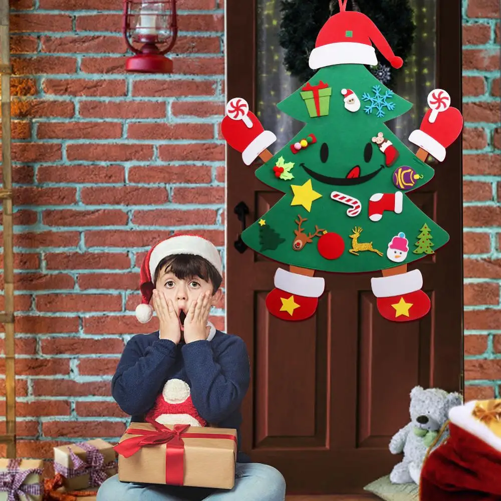 OHEART милый 3 фута сделай сам войлок Рождественская елка улыбка украшения для детей