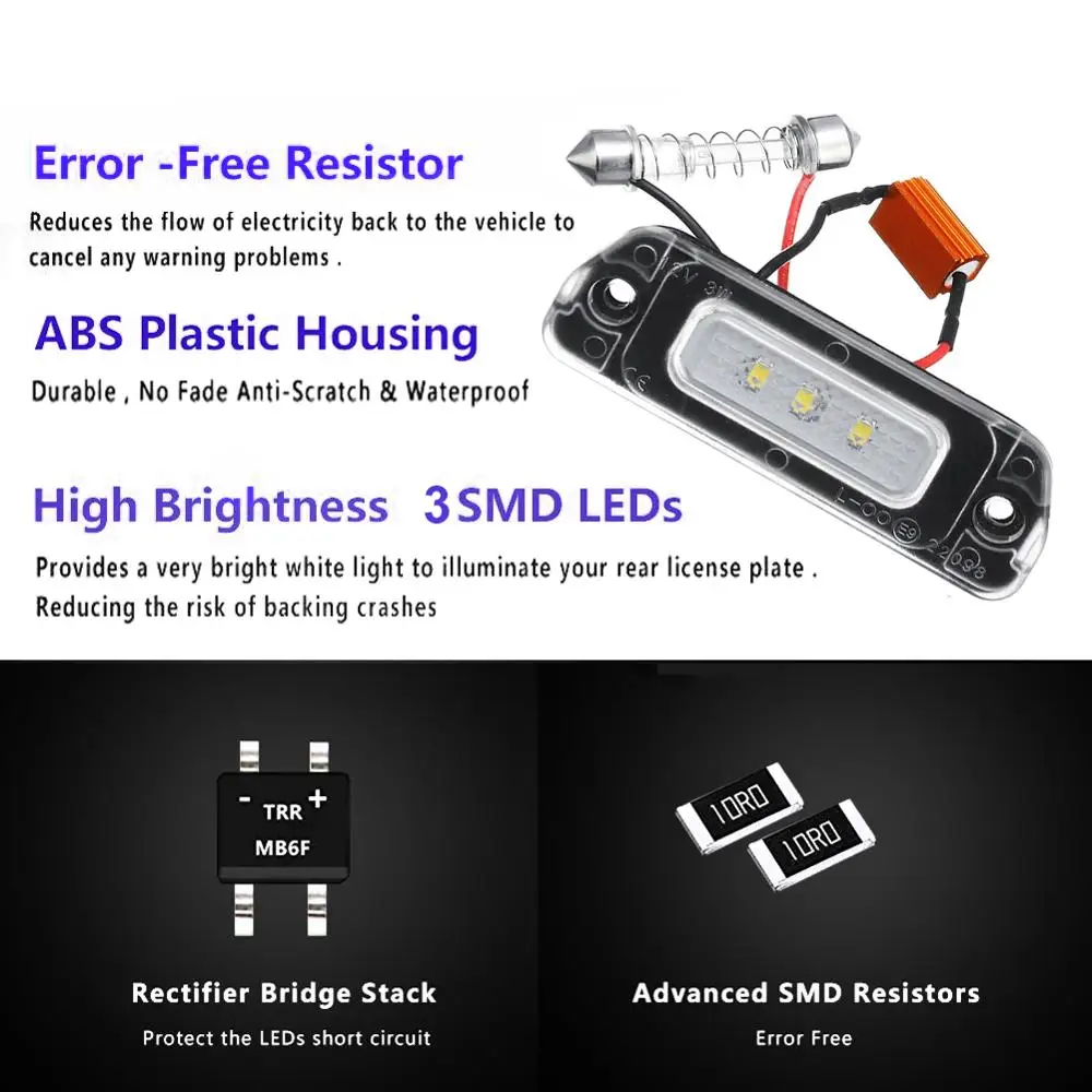2x 3SMD CAN-bus светодиодный номерной знак светильник для Mercedes-Benz AMG W164 X164 W251 GL350 GL450 GL500 GL550 ML320 ML450 R350