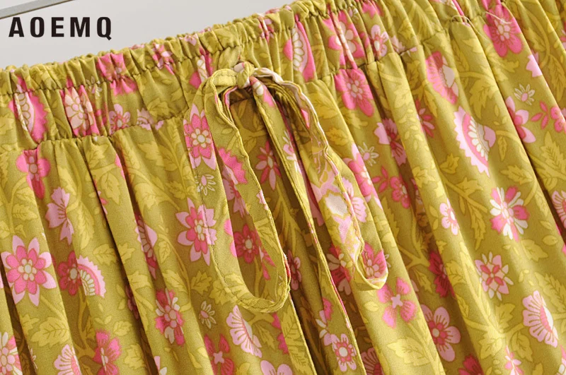 Женские юбки с оборками AOEMQ трапециевидные цветочным принтом эластичные