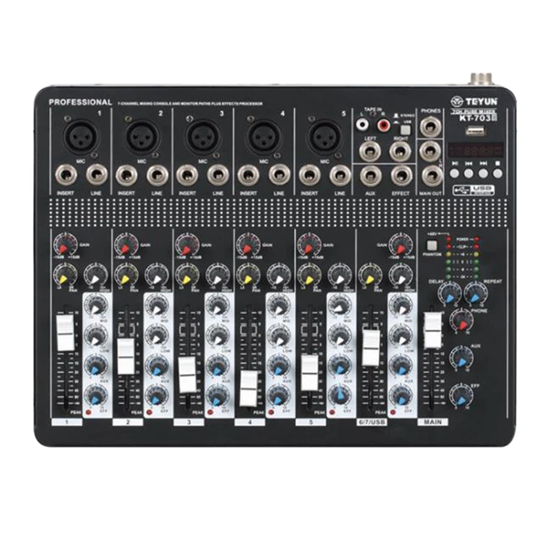 

Sound Card Audio Mixer Sound Board Console Desk System Interface 7 Channel Usb Bluetooth 48V Power Stereo (Us Plug)
