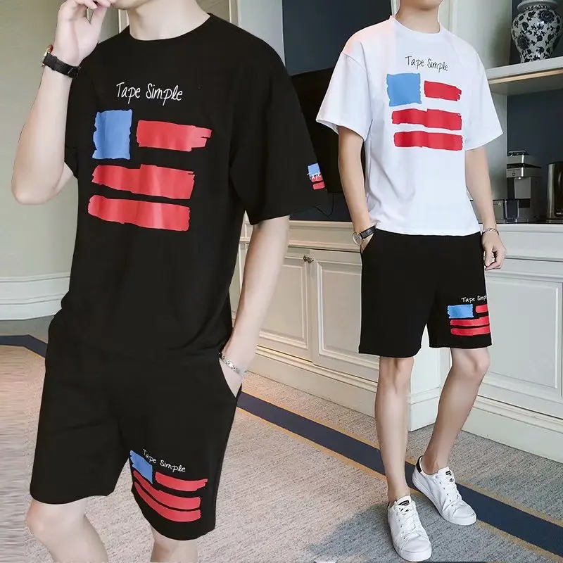 

ZHIJING, мужской летний повседневный спортивный мужской свободный комплект для студентов, мужской спортивный костюм