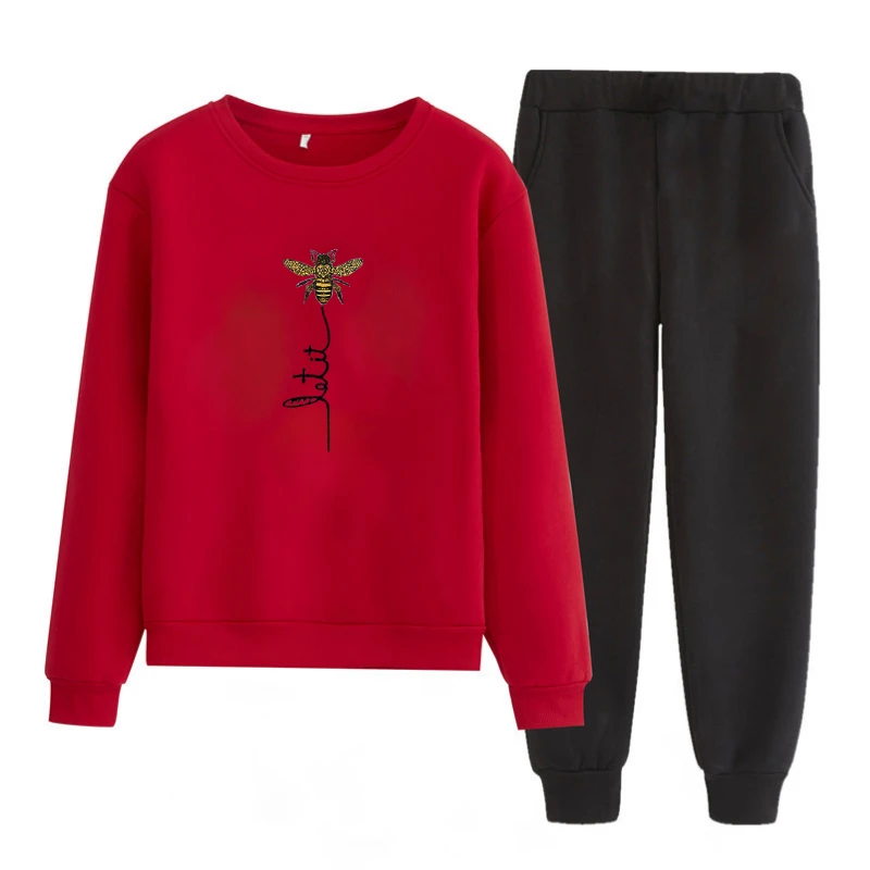 

Womens Bee Hoodies Sweatshirt Suit Set Wear Autumn Winter Outerwear Sports wear womens Female tracksuit set Clothing 2020