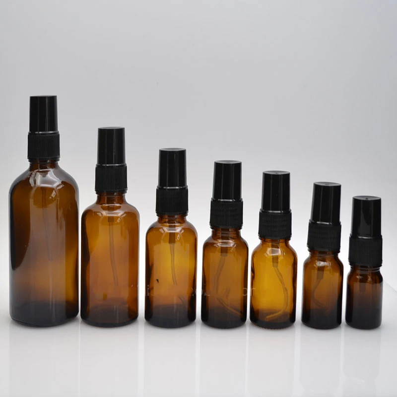 

5-100ml Portable Amber Glass Essential Oil Spray Bottles Mist Sprayer Container Travel Refillable Bottle Transparent Brown