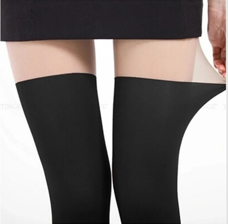 

Factory Direct Sales College Style Japanese Stitching Fake Thigh High Pantyhose Upper Skin Lower Black Women's Stockings