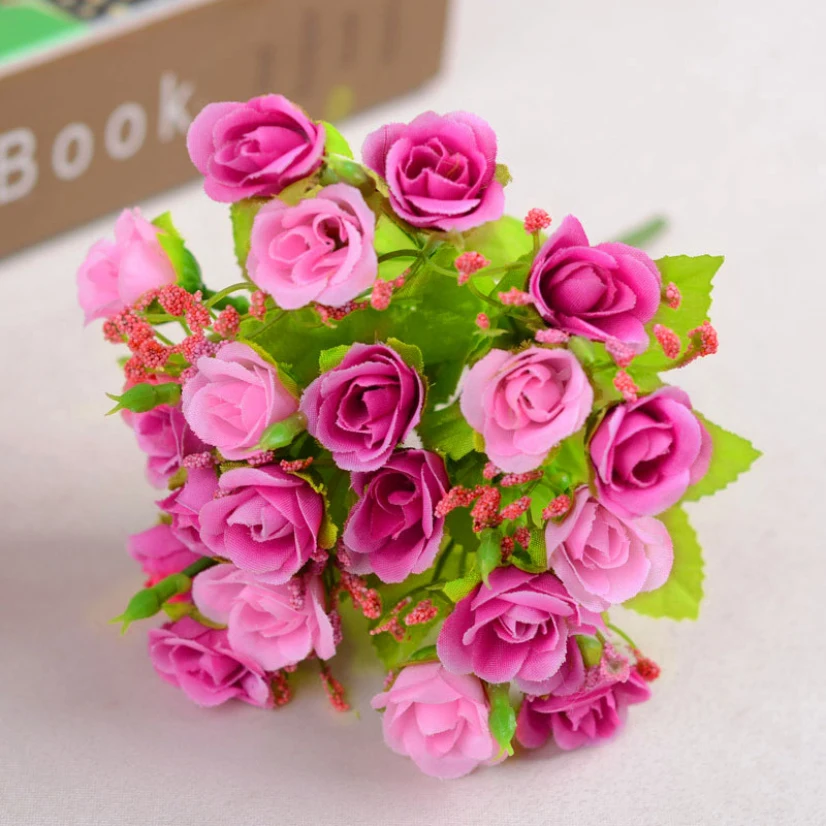 

21Roses Heads Artificial Flowers Pink Beauty Home Decoration Accessories For Living Room Photography Wedding Decor Supplies