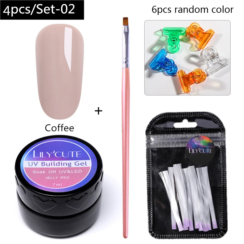 Set 2 LILYCUTE 20ml Poly Extension Gel Kit Quick Building Gel White Clear LED Acrylic Builder Nail Tips Nail Art Gel Brush Tool Set - Цвет: Set 2