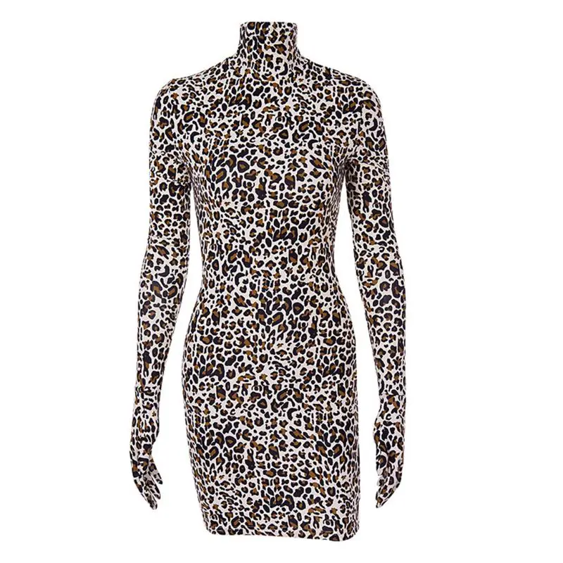 Женская сексуальная водолазка с леопардовым принтом в стиле ретро облегающее
