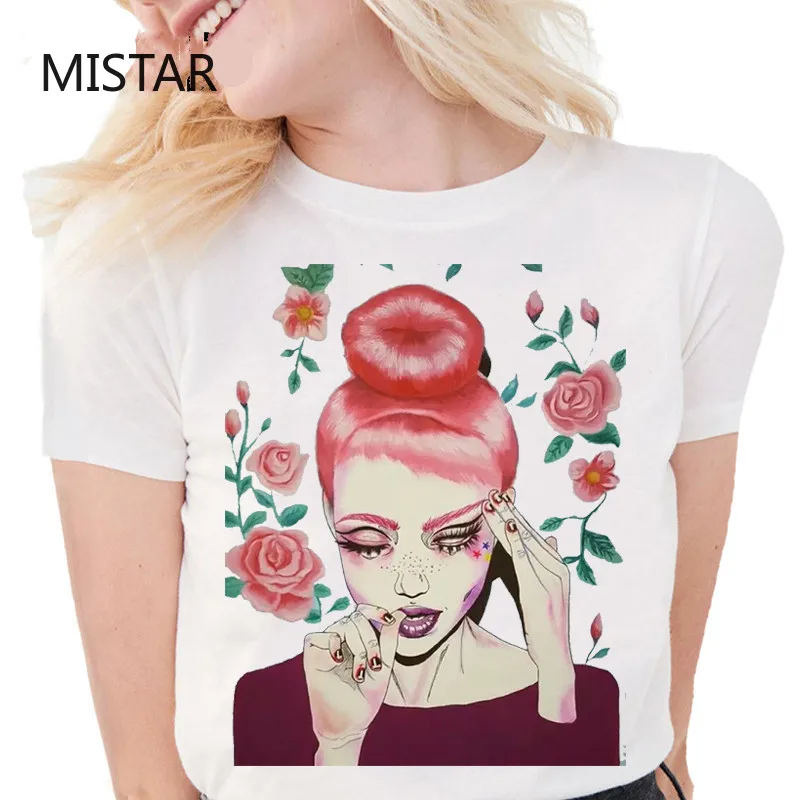 Модная Милая футболка с мультяшным принтом для девушек женские повседневные