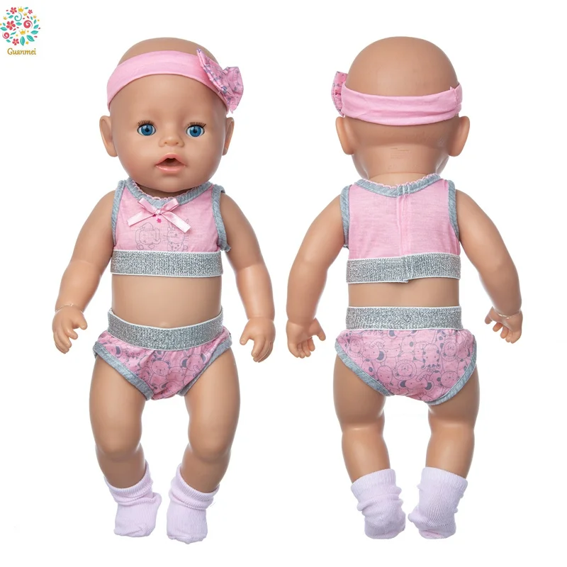 

2021 Baby New Born Fit 18 inch Doll Clothes Accessories Pink Swimsuit 3 Piece Hairband For Baby Birthday Gift