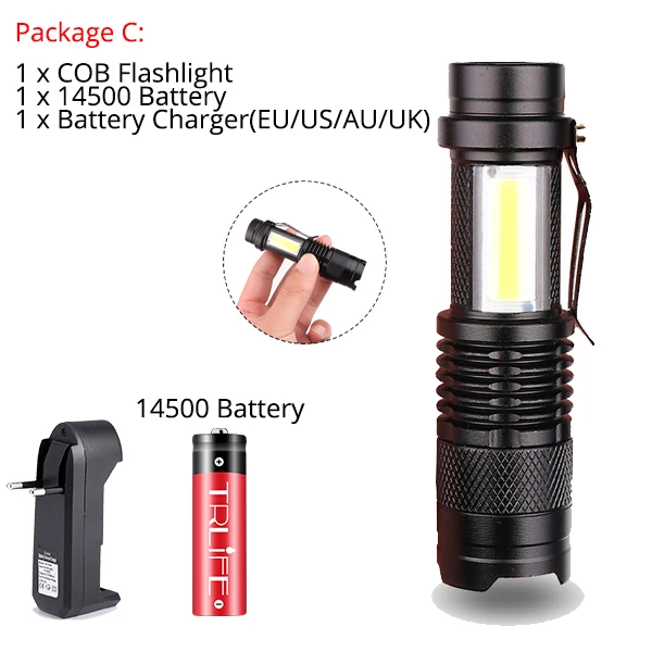 Мощный перезаряжаемый светодиодный фонарь XPE+ COB карманный мини-фонарик Penlight Spotlight Zoom фонарь Водонепроницаемый Аккумулятор AA 14500 - Испускаемый цвет: Package C