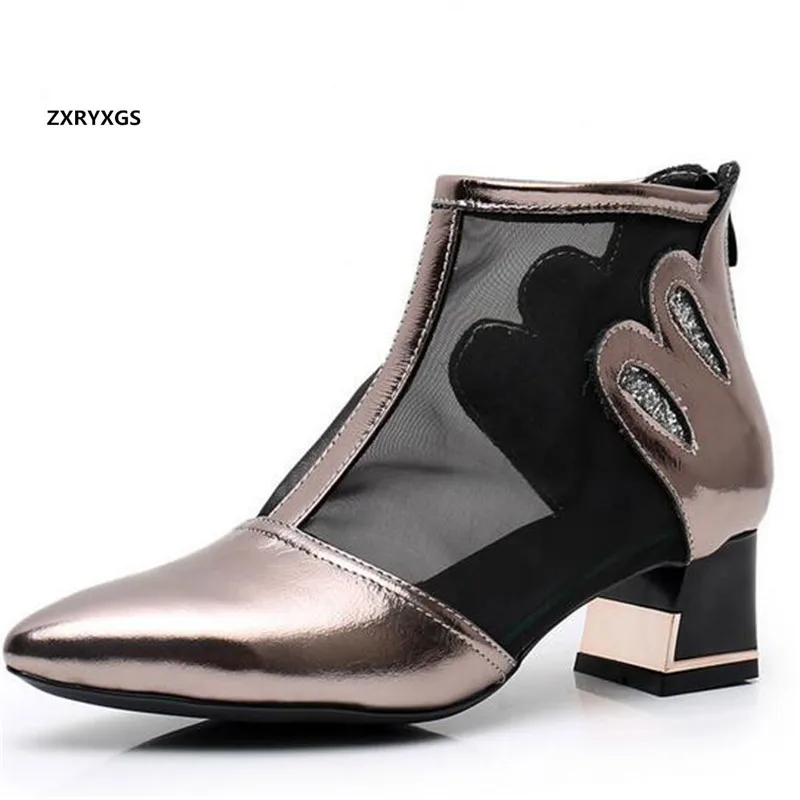 

Promotion Pointed top cowhide mesh cool boots summer leather sandals 2020 new fashion women sandal shoes high heeled sandals