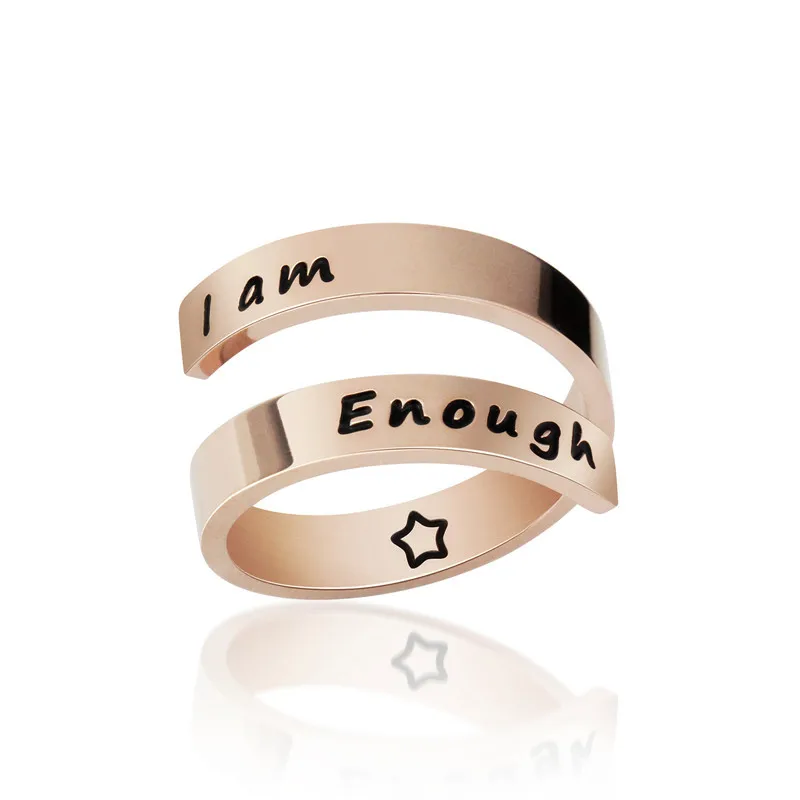 

2021Hot Sale Rings Accessories Engraved i Am Enough Double Opening Titanium Steel Women's Jewelry Ring Birthday Present