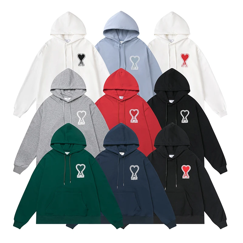 

2021 New AMI Embroidered Hoodie Pure Color Casual Hoodie For Men And Women, Simple Fashion Hoodie