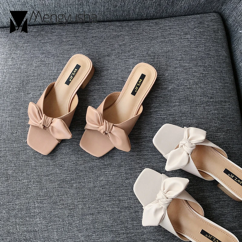 2020 с прелестным узлом-бабочкой петлей на пятке Женские босоножки Открытый носок