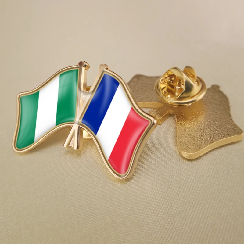 

Nigeria and France Crossed Double Friendship Flags Lapel Pins Brooch Badges