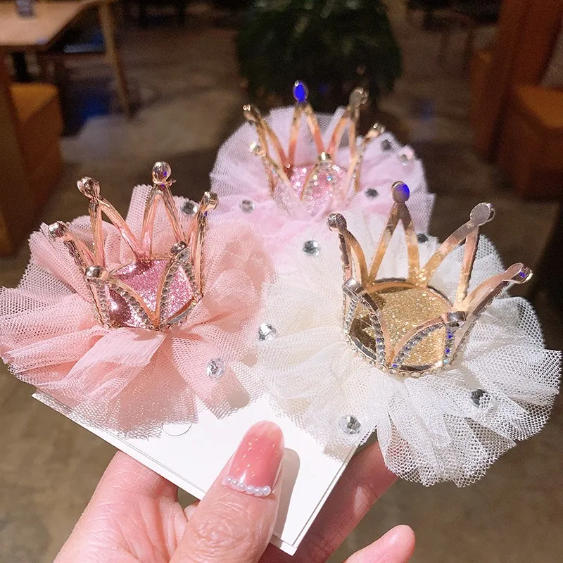 

Children Kidds Girl Princess Rhinestone Crystal Lace Crown Hairpin Clip New Style Gift Decoration Accessory