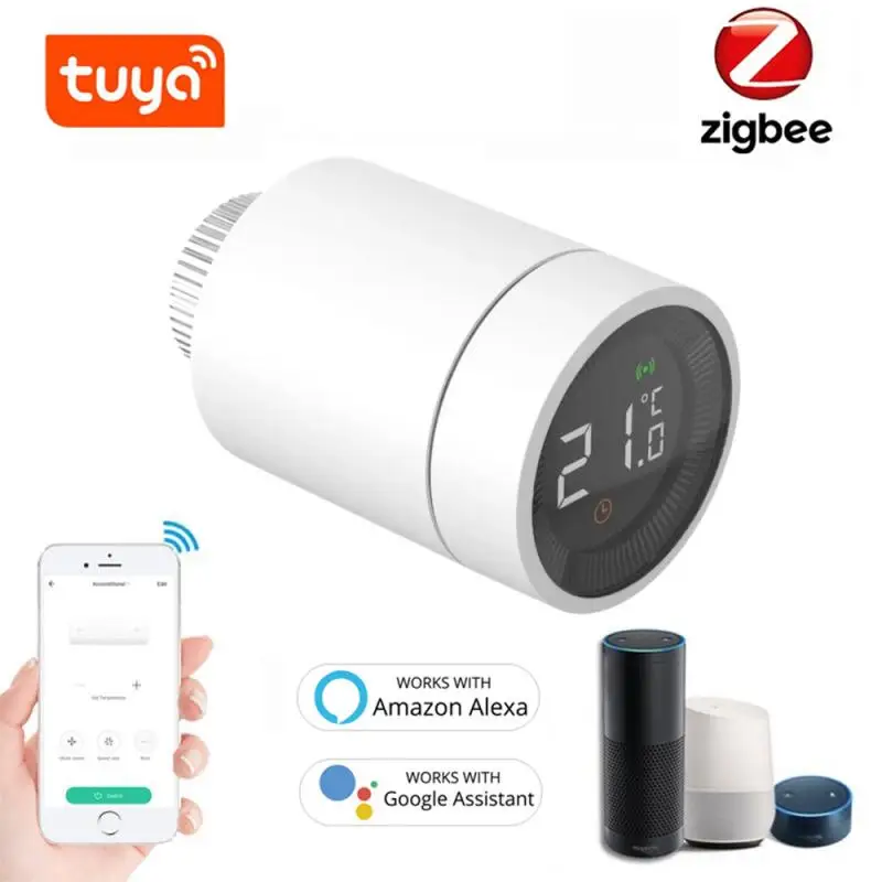 

Смарт-термостат Tuya Zigbee, привод клапана радиатора, программируемый контроллер температуры для умного дома, работает с Alexa Google Home