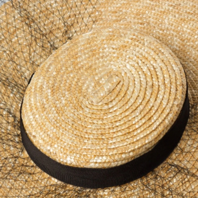 

Formal Hat Straw-Woven Summer Beach Hat Decorated with Grenadine & Adjustable Ribbon for Fixing with Wide Brim