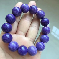 natural charoite purple gemstone round beads bracelet 14mm stretch from charoite charm women men fashion russia aaaaa