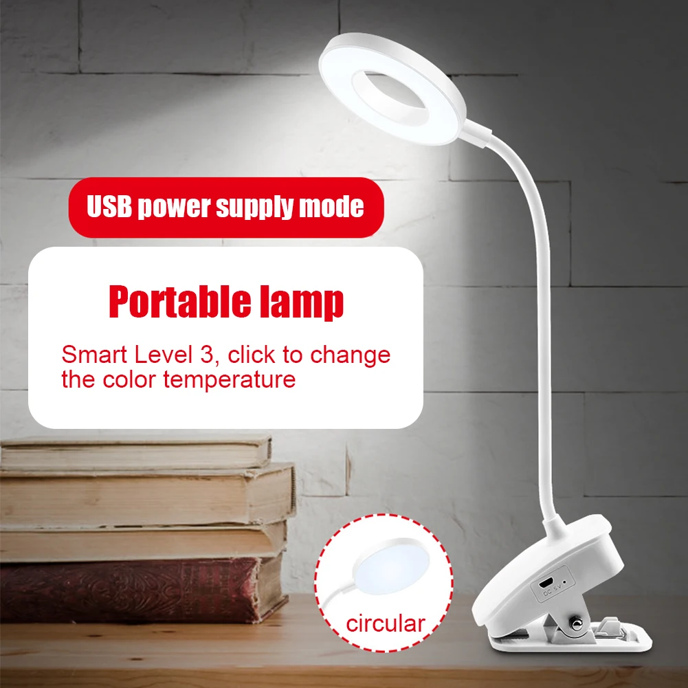 

Desk Lamp LED Table Lamp Eye Protection Desk Light Circular Shape Reading Touch Light Clip White Touch Sensor Switch LED Lamp