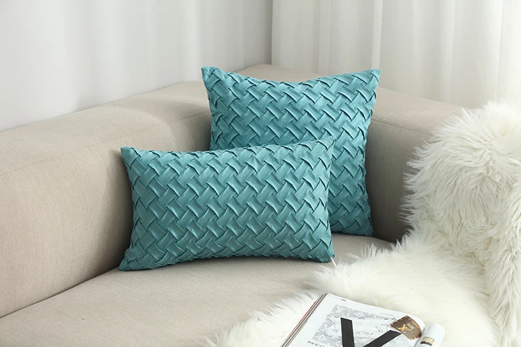 A Blue Cushion Cover Soft Faux Suede Home Decorative Navy Pillow Cover Woven Pattern Green 45x45cm/30x50cm - Цвет: A
