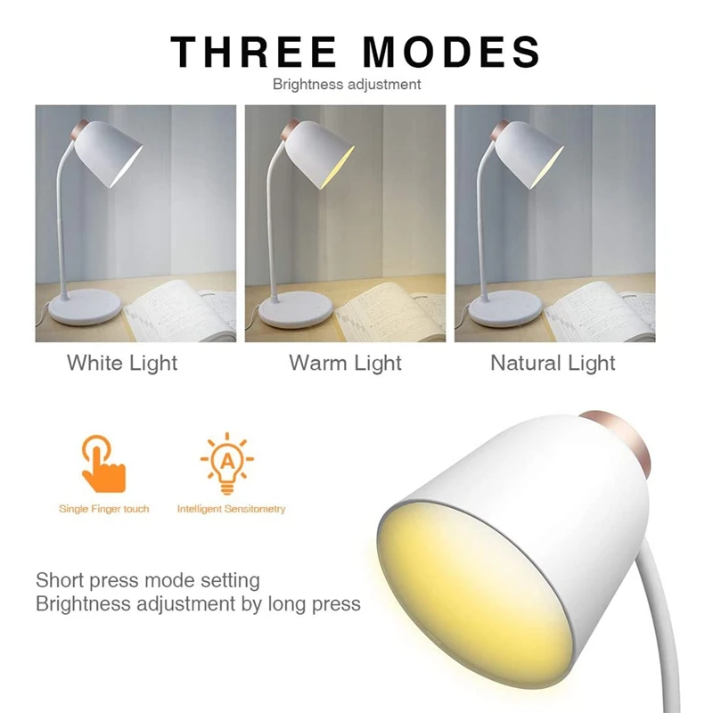 

LED Desk Lamp ,3 Lighting Modes,Contact Control, White Table Lamp for Home Office Reading Work Study,Rose Gold