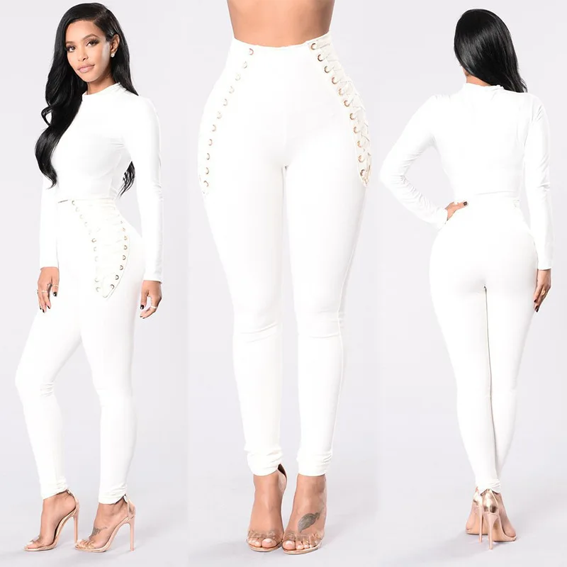 

European and American New Women's Clothes Skinny Pants Cross Strap Leggings plus Size Spliced Pencil Pants Skinny Pants