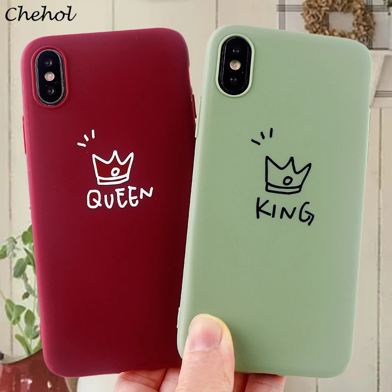 Пара за чехол на айфон X XS MAX XR 8 7 6 S плюс плотный King queen корона мягкий силиконовый