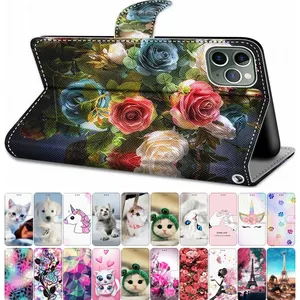for case huawei p10 lite p9 lite 2016 p8 lite 2017 2015 flip leather book cover phone case cute tiger wolf lion cat dog dp08f free global shipping