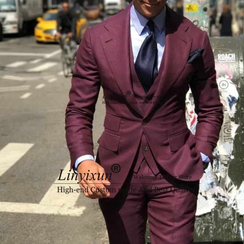 

Classy Wedding Tuxedos Suits Slim Fit Bridegroom For Men 3 Pieces Groomsmen Suit Cheap Formal Business Suit (Jacket+Vest+Pants)