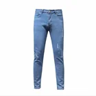 Новый Для мужчин Лоскутные Джинсовые штаны Повседневное мужской рваные узкие брюки-карандаш узкие байкерские джинсовые брюки 2020