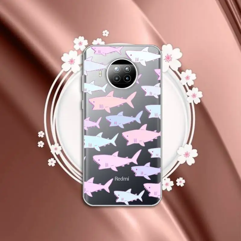 

shark cool Phone Case Transparent for Xiaomi mi Redmi note 10 t 8 9 pro lite 11 Samsung S 8 9 10 20