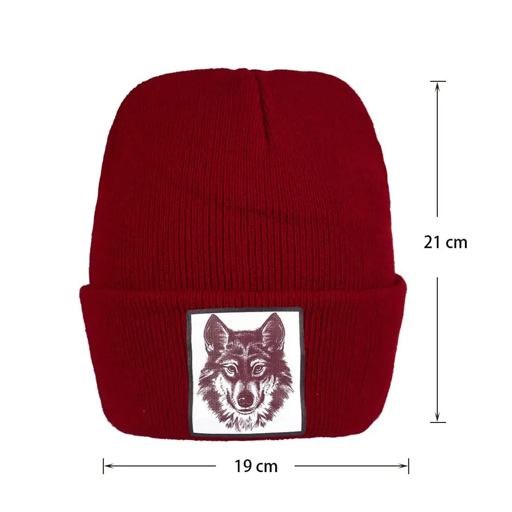 Вязаная шапка с принтом волка логотипом черная серая Красная ребристая зимняя