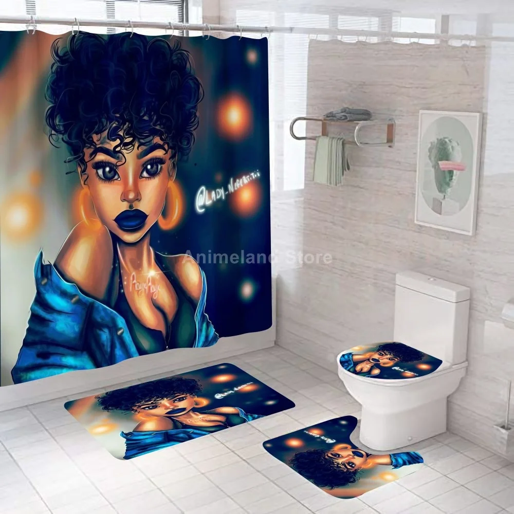 African Girls Shower Curtains Sexy Woman Bathroom Curtain Bath Sets Toilet Cover Mat Non-Slip Washroom Rug Set Modern 180x180cm | Дом и сад