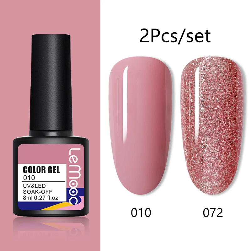LEMOOC 2pcs/set Glitter Nude UV Gel Polish Set Pink Color Series Led Nail Sparkling Shining | Красота и здоровье