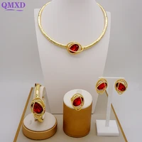 exquisite brazilian gold large necklace jewelry set for women bracelet earrings ring ladies banquet jewelry party wedding gift