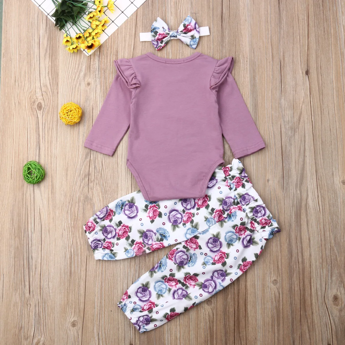 3 шт. хлопковый комбинезон для новорожденных девочек с цветочным